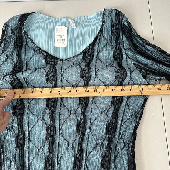 Lindi Tunic Top M Blue Black Overlay Lace Fringe - Picture 5 of 8